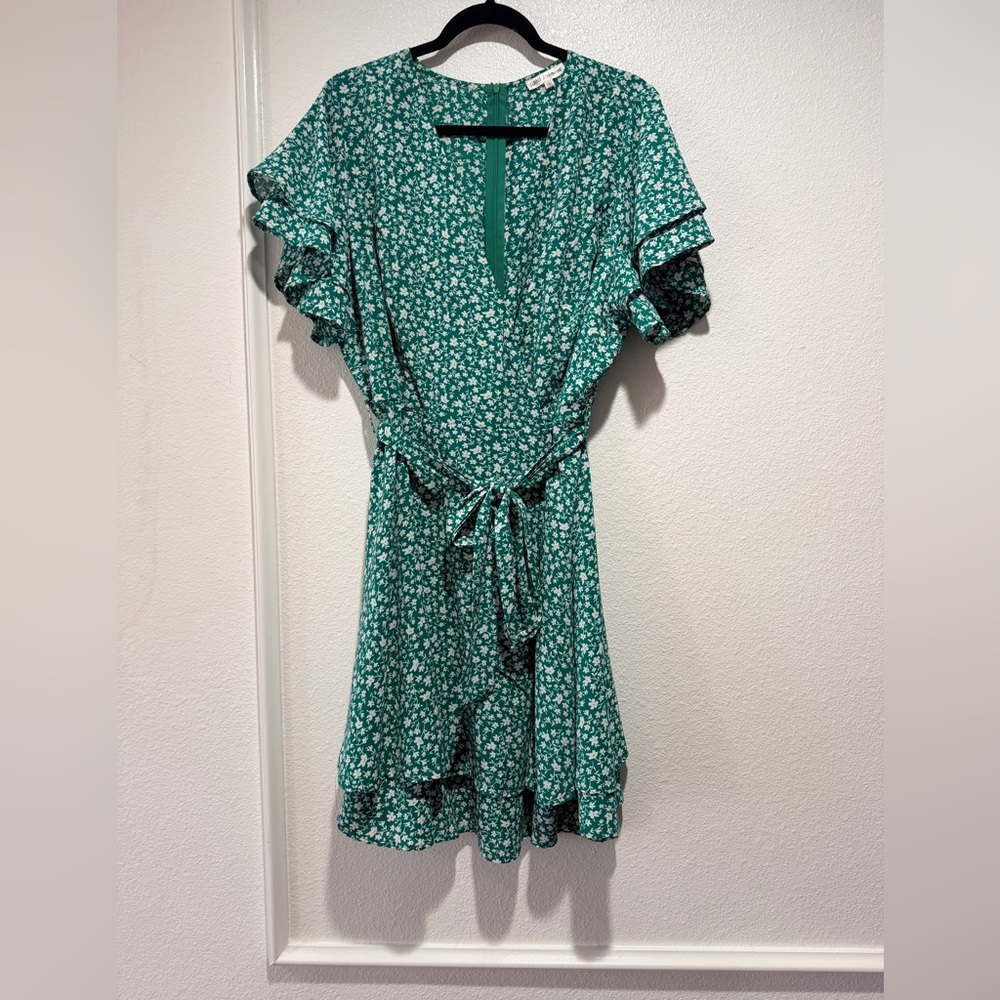 Jasmine Teal Floral Ruffle Tie-Waist Mini Dress